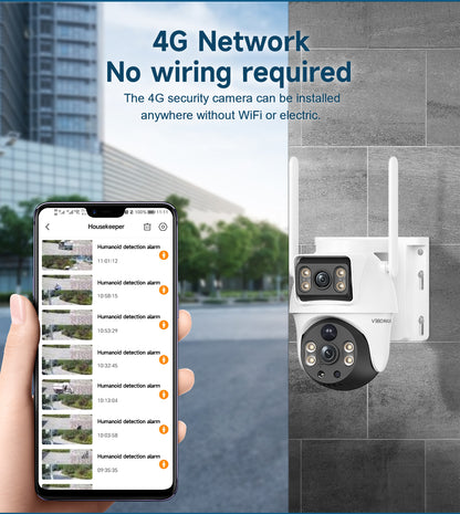 4G Solar Dual Lenses Security Camera, Wireless Outdoor, AI Human Detection, Dual View, 355° Pan 90° Tilt, PIR Motion Alert, IP65 Waterproof, Night Vision, App Remote, No WiFi Needed, Home Security System, Ai Security Camera System