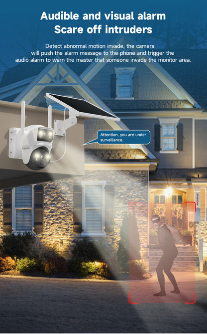 4G Solar Dual Lenses Security Camera, Wireless Outdoor, AI Human Detection, Dual View, 355° Pan 90° Tilt, PIR Motion Alert, IP65 Waterproof, Night Vision, App Remote, No WiFi Needed, Home Security System, Ai Security Camera System