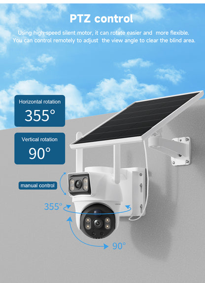 4G Solar Dual Lenses Security Camera, Wireless Outdoor, AI Human Detection, Dual View, 355° Pan 90° Tilt, PIR Motion Alert, IP65 Waterproof, Night Vision, App Remote, No WiFi Needed, Home Security System, Ai Security Camera System