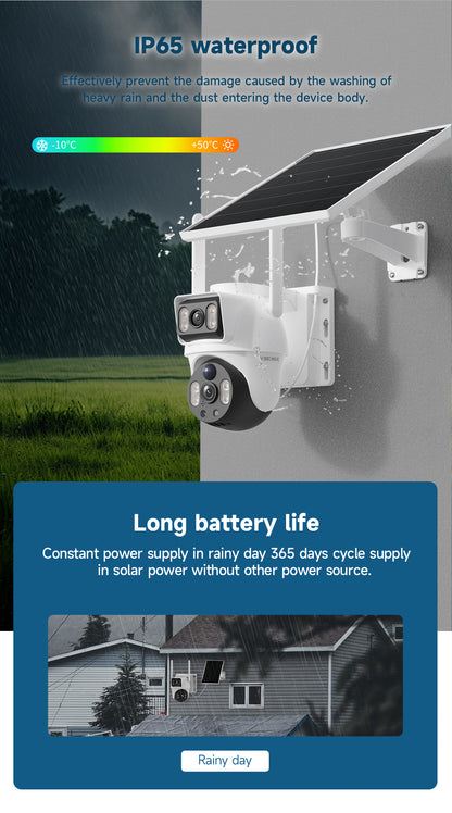 4G Solar Dual Lenses Security Camera, Wireless Outdoor, AI Human Detection, Dual View, 355° Pan 90° Tilt, PIR Motion Alert, IP65 Waterproof, Night Vision, App Remote, No WiFi Needed, Home Security System, Ai Security Camera System