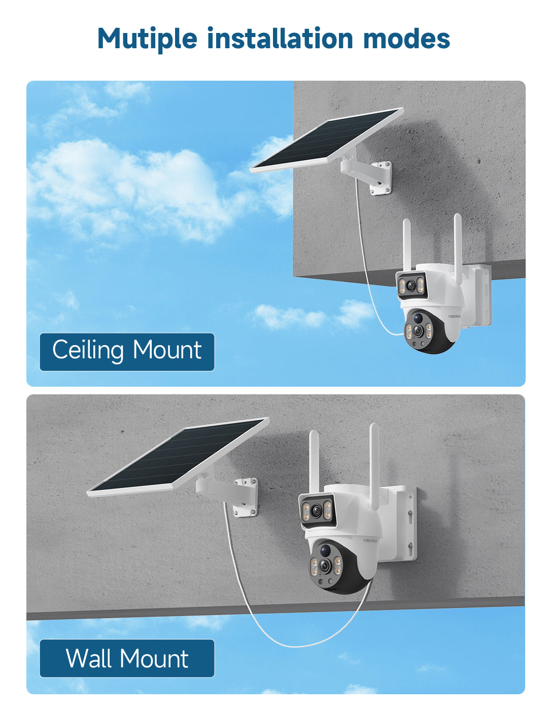 4G Solar Dual Lenses Security Camera, Wireless Outdoor, AI Human Detection, Dual View, 355° Pan 90° Tilt, PIR Motion Alert, IP65 Waterproof, Night Vision, App Remote, No WiFi Needed, Home Security System, Ai Security Camera System