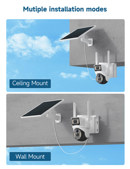 4G Solar Dual Lenses Security Camera, Wireless Outdoor, AI Human Detection, Dual View, 355° Pan 90° Tilt, PIR Motion Alert, IP65 Waterproof, Night Vision, App Remote, No WiFi Needed, Home Security System, Ai Security Camera System