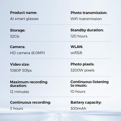 AI Smart Glasses with 800W Camera | OpenAI Recognition, 1080P Anti-Shake Video, Real-Time Translation & Long Battery Life