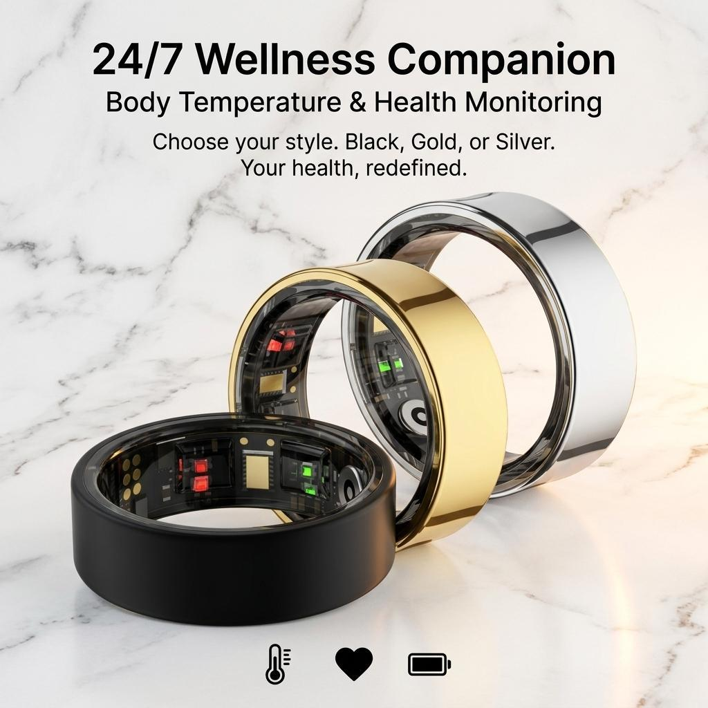 Myzo All-in-one R09 Smart Ring – Body Temp/HRV/Heart Rate/Stress/Menstruation/Steps/Calories/Remote control
